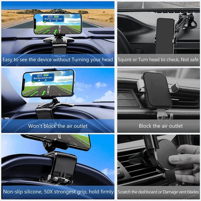 Car Phone Holder Mount 360 Degree Rotation Dashboard Cell Phone Holder for Car Clip Mount Stand Suitable for 4 to 7 Inch Smartphones