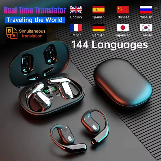 AI Translator Earbuds Real-Time Translators Headphones 144 Languages Voice Translator Wireless Bluetooth Earphones for Travel