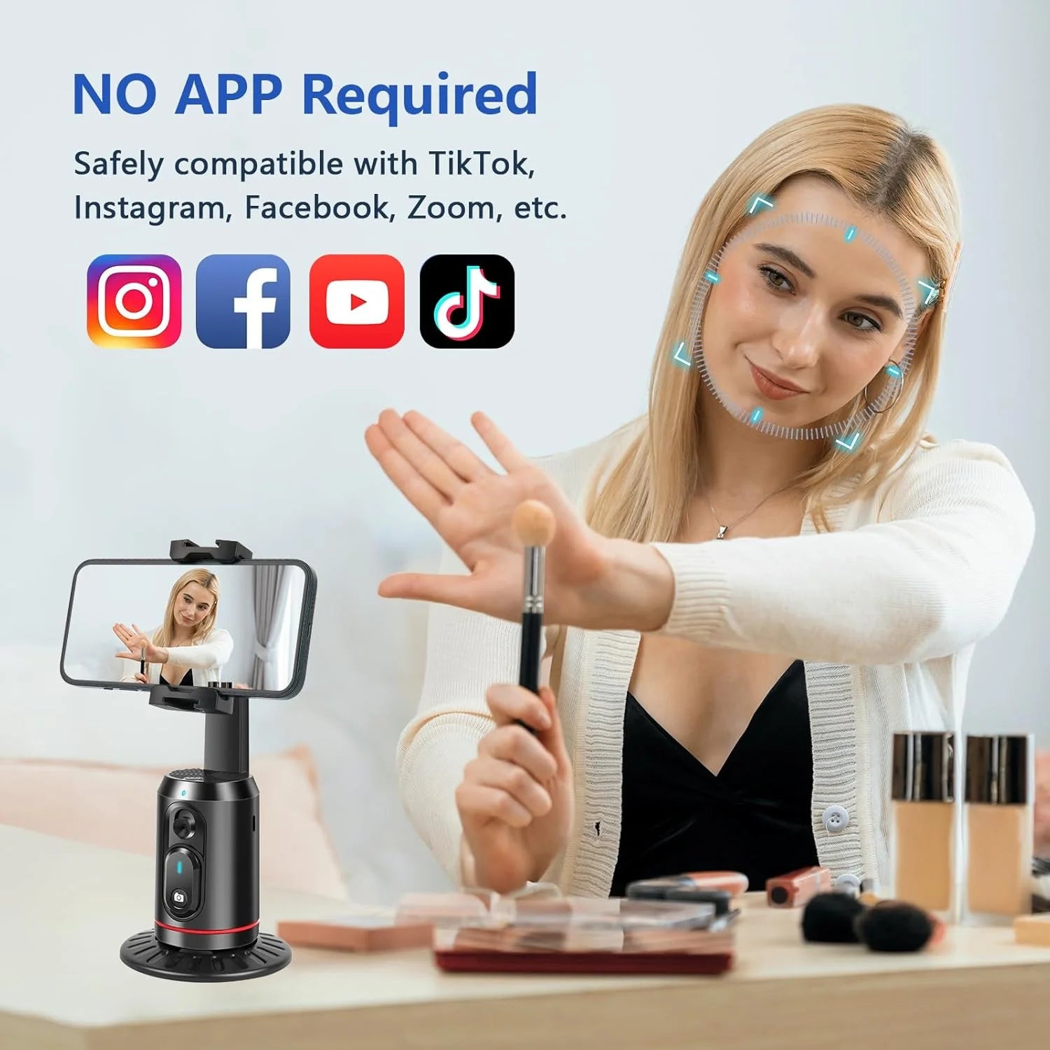 Auto Face Tracking Tripod, Smarts 360° Rotating Auto Tracking with Remote and RGB Fill Lights, Rechargeable 