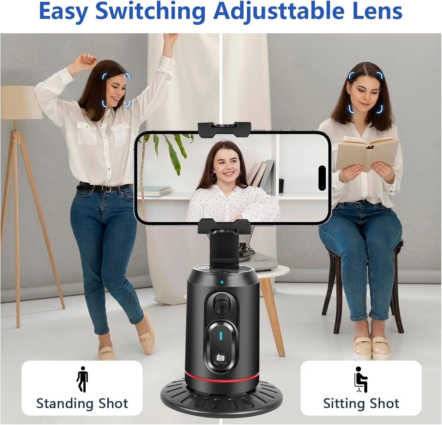 Auto Face Tracking Tripod, Smarts 360° Rotating Auto Tracking with Remote and RGB Fill Lights, Rechargeable 