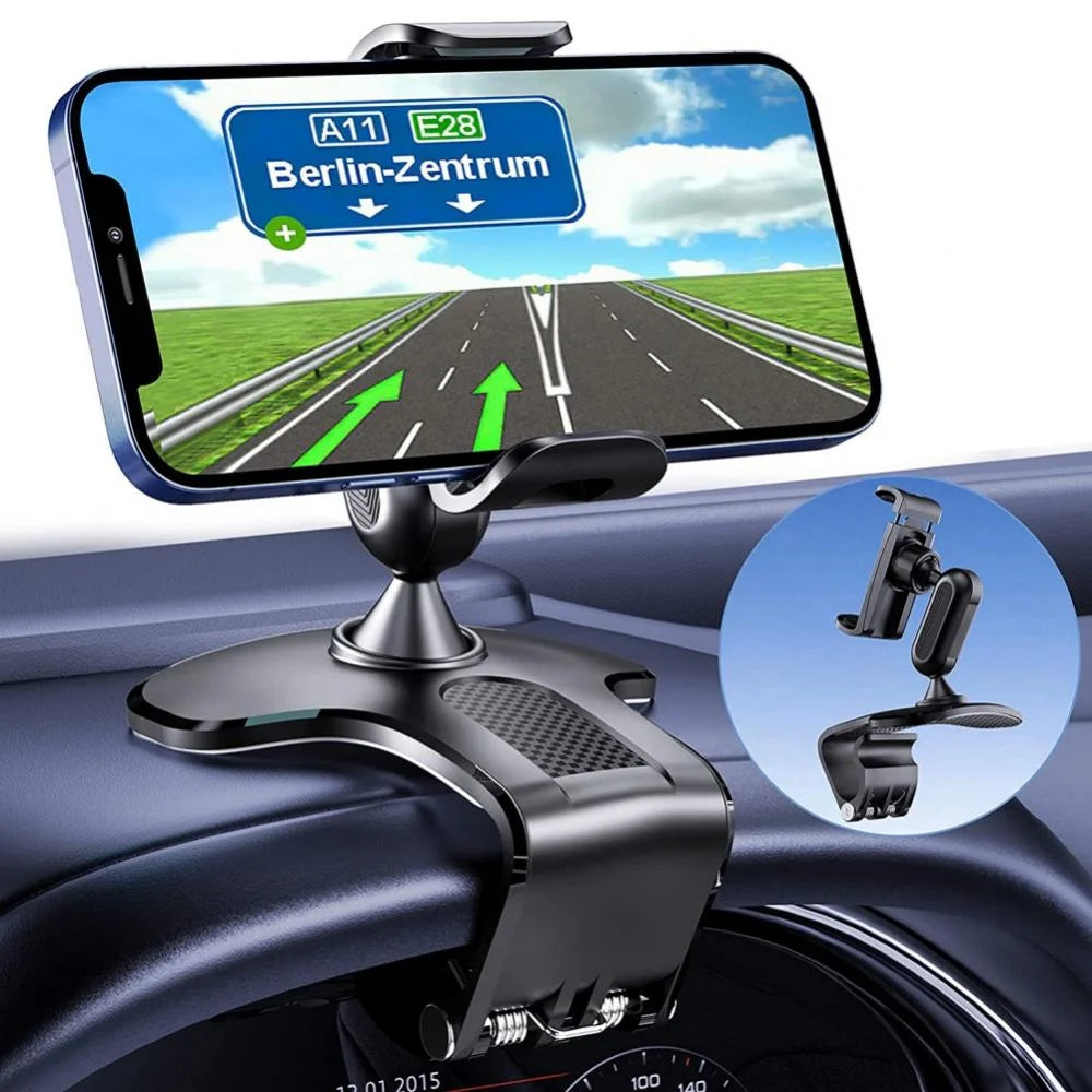 Car Phone Holder Mount 360 Degree Rotation Dashboard Cell Phone Holder for Car Clip Mount Stand Suitable for 4 to 7 Inch Smartphones
