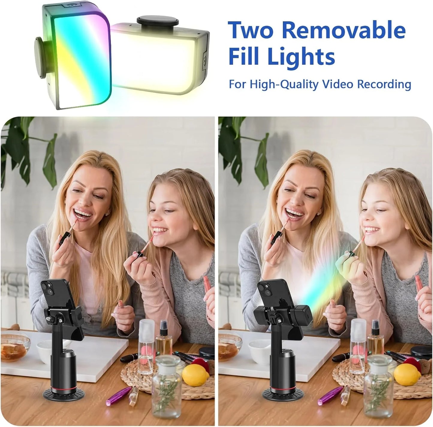 Auto Face Tracking Tripod, Smarts 360° Rotating Auto Tracking with Remote and RGB Fill Lights, Rechargeable 