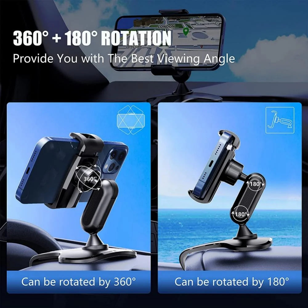 Car Phone Holder Mount 360 Degree Rotation Dashboard Cell Phone Holder for Car Clip Mount Stand Suitable for 4 to 7 Inch Smartphones