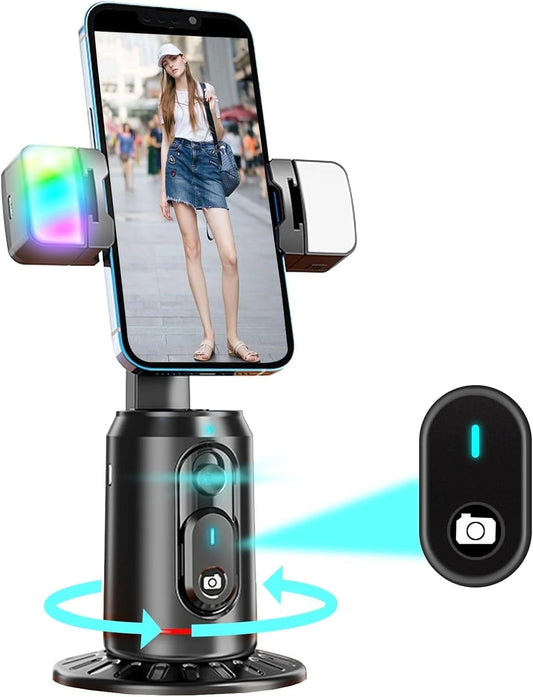 Auto Face Tracking Tripod, Smarts 360° Rotating Auto Tracking with Remote and RGB Fill Lights, Rechargeable 